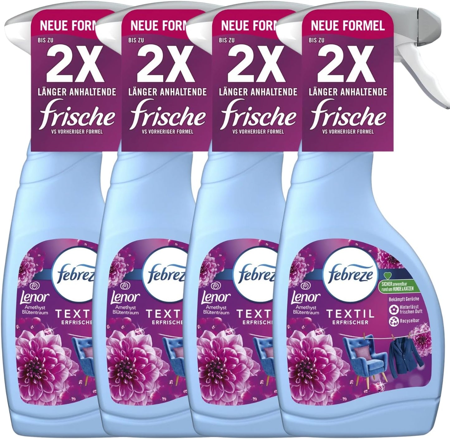 Febreze Textilerfrischer Lenor Amethyst Blütentraum Entfernt Gerüche 4x500ml