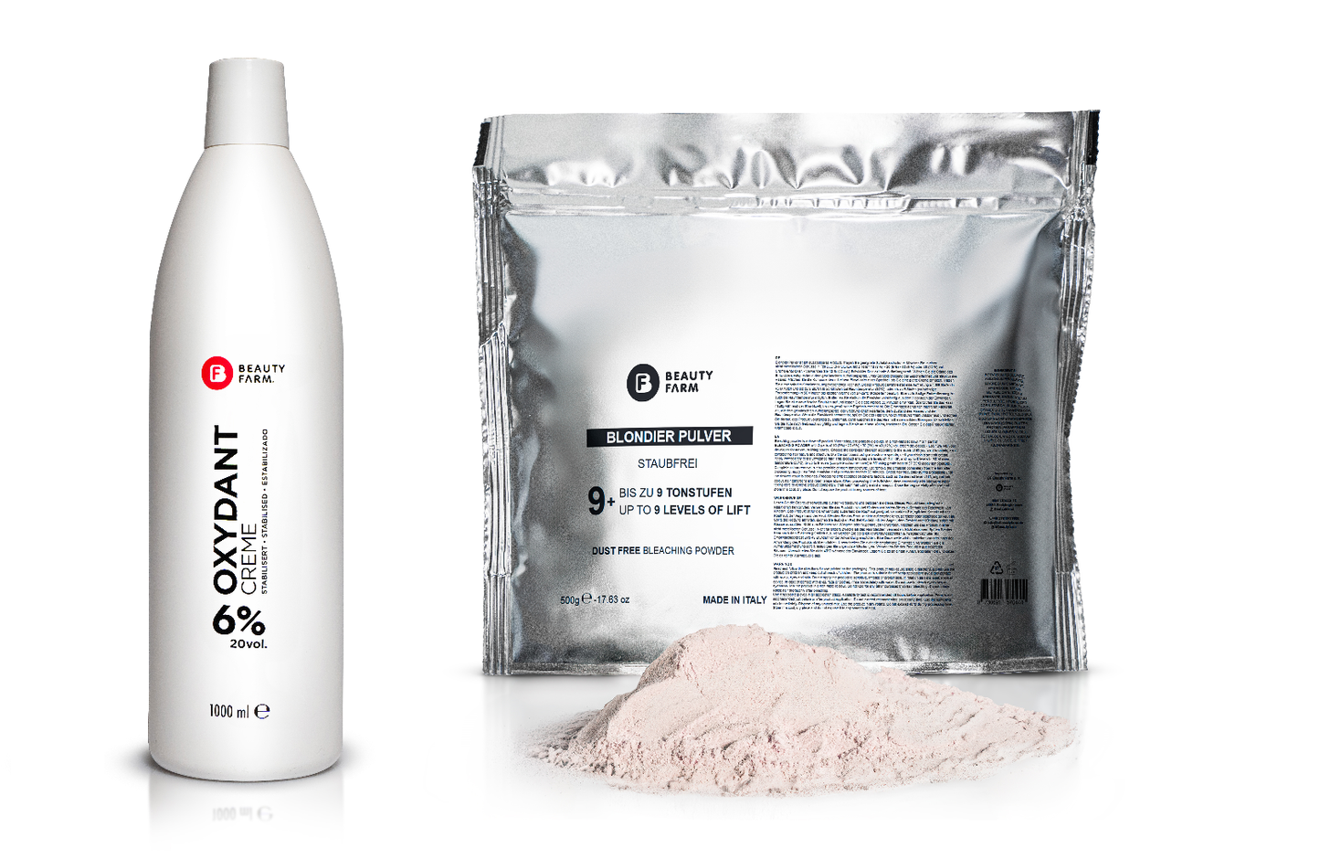 BF Beauty Farm Blondierungspulver Rosa 9+ 500 g + Entwickler 6 Prozent 1 L