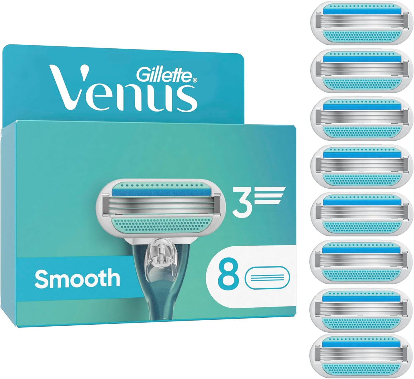 Gillette Venus Smooth Damenrasierklingen, 8 ORIGINAL Ersatzklingen - Kompatibel mit Venus Rasierern
