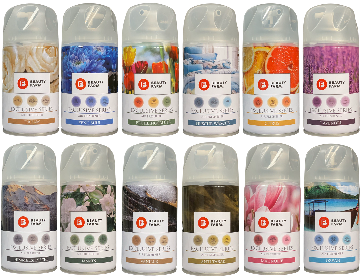 12x250ml BF Beauty Farm MIX Nachfüller Raumduft und Lufterfrischer für automatische Duftspender
