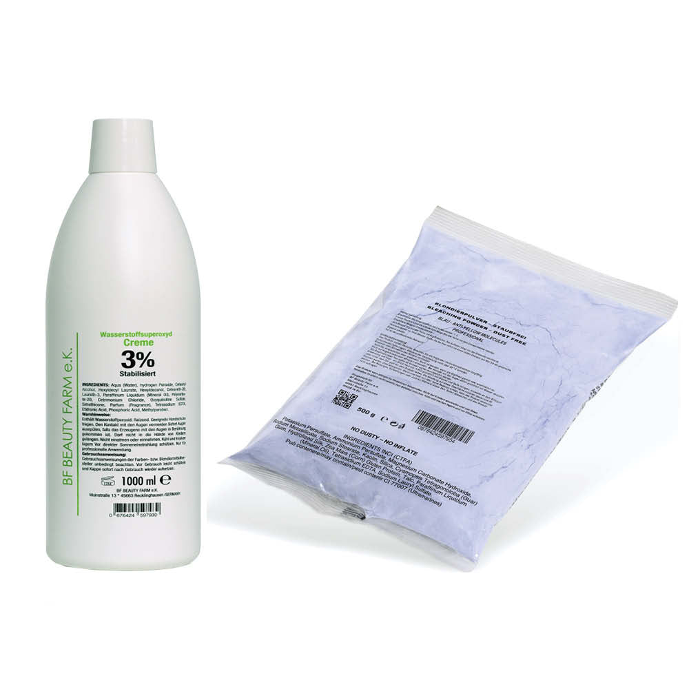BF Beauty Farm · Blondierpulver 500g BLAU Staubfrei + 3% Wasserstoffperoxid Cream Oxydant 1000ml